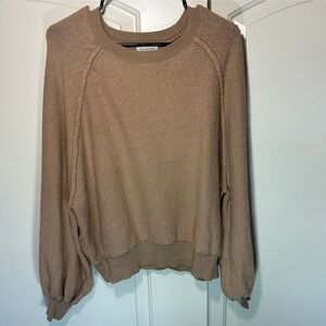 Daryl Ann‎ Denner Pink Lily Knit Sweater Pullover Cotton Boucle Brown Womens M